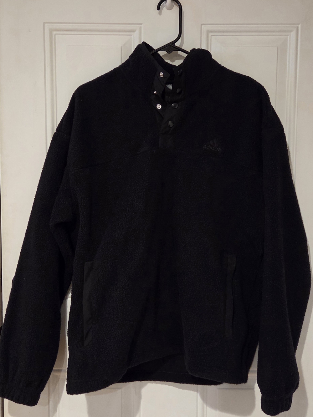 Adidas Black Men's Fleece Snap-Placket Pullover Size M